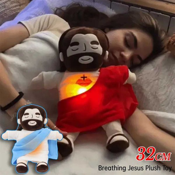 Breathing Jesus P Toy 32cm Baby Soothing Stuffed Jesus Doll Comforting Music Slee Toy Easter Christmas Gifts for KidsT250205