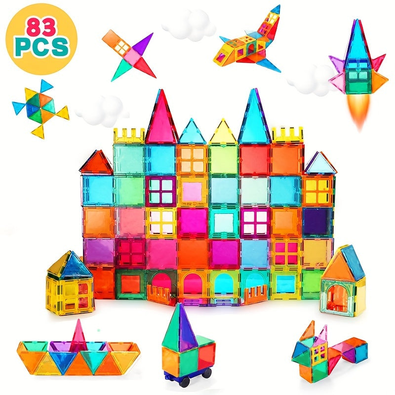 TEMU Magnetic Tiles 83pcs Kids Toys Classroom Toy For Kids Building Blocks, Pretend Play Magnet Tile Construction Stacking Block Boys Girls Ages 3+