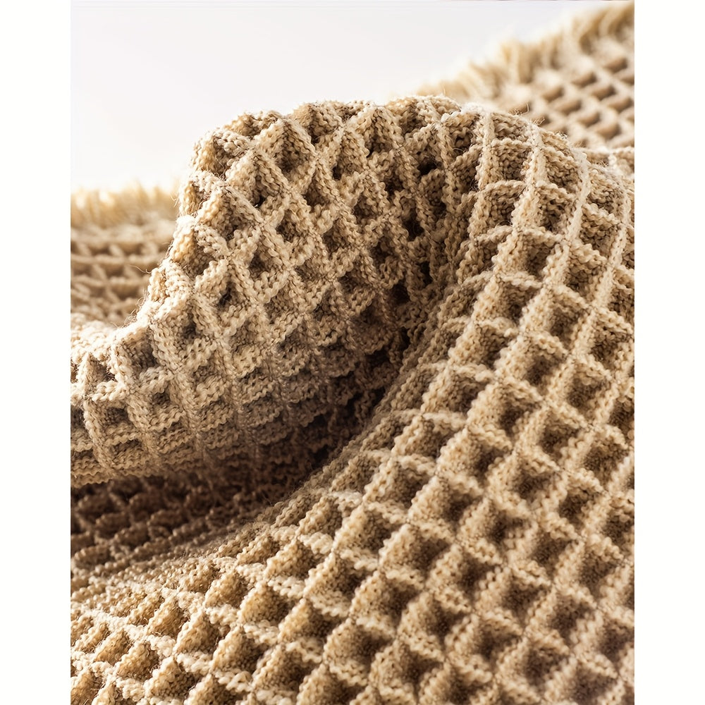 TEMU 2pcs Large Waffle Bath Mat Set - Non-slip Ultra Absorbent Beige & Brown Waffle Texture Bath Mats, Beige Modern Bathroom Rugs With Non-slip