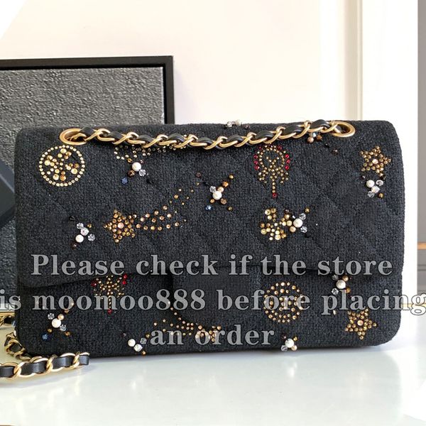 12A All-New Mirror Quality Designer Small Tweed Bag 25.5cm Luxurys Classic Handbags Womens Sequins Bag Black Quilted Purse Crossbody Shoulde