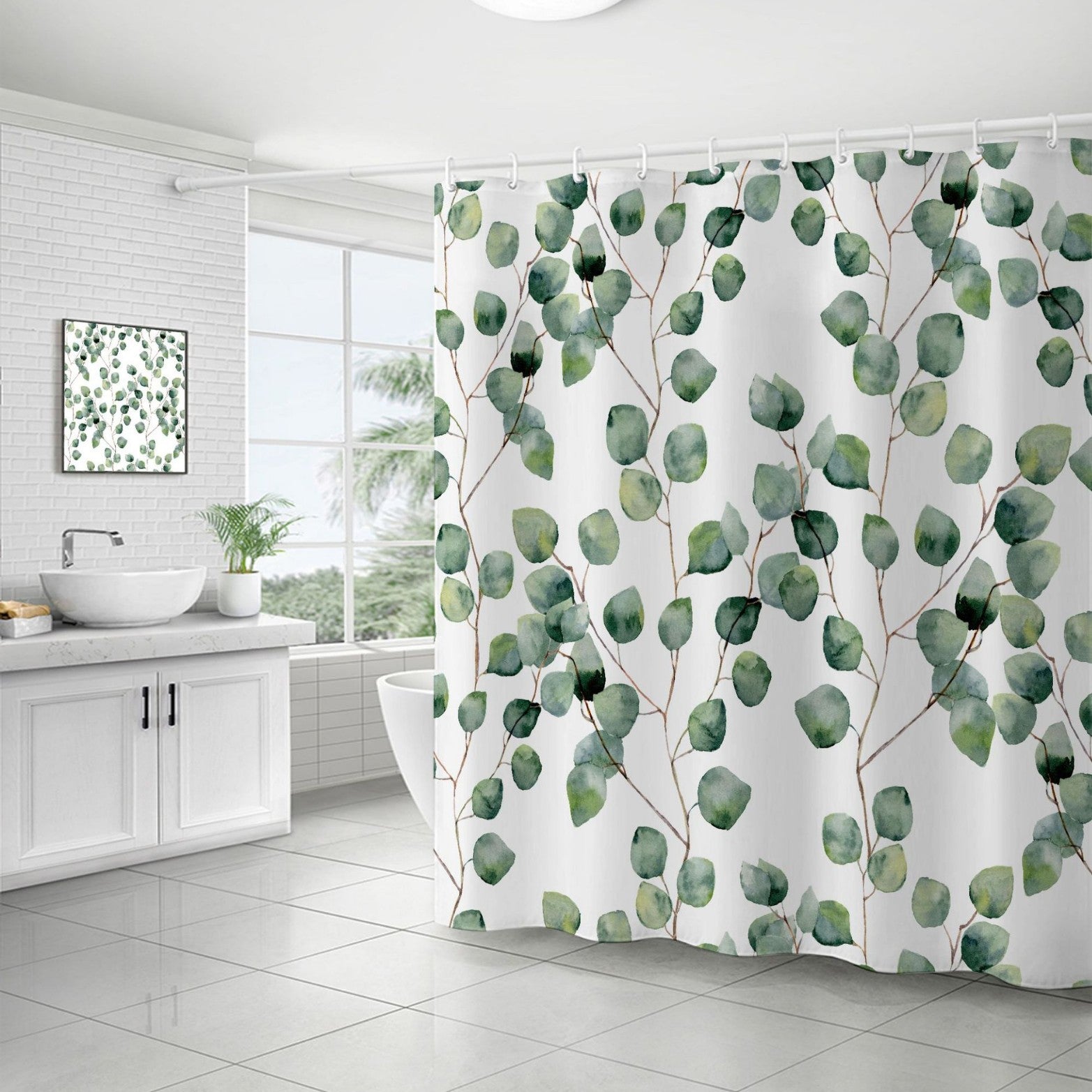 YL-37247 Waterproof Shower Curtain 3D Printed Tropical Jungle Plant Leaves and Flowers Season Polyester Shower Curtain with Hook
