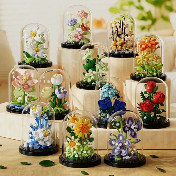 Diy Micro Flower Building Blocks Mini Bricks Particles Eternal Life Flowers Home Decoration Assembling Puzzle Toy Christmas GiftC250212