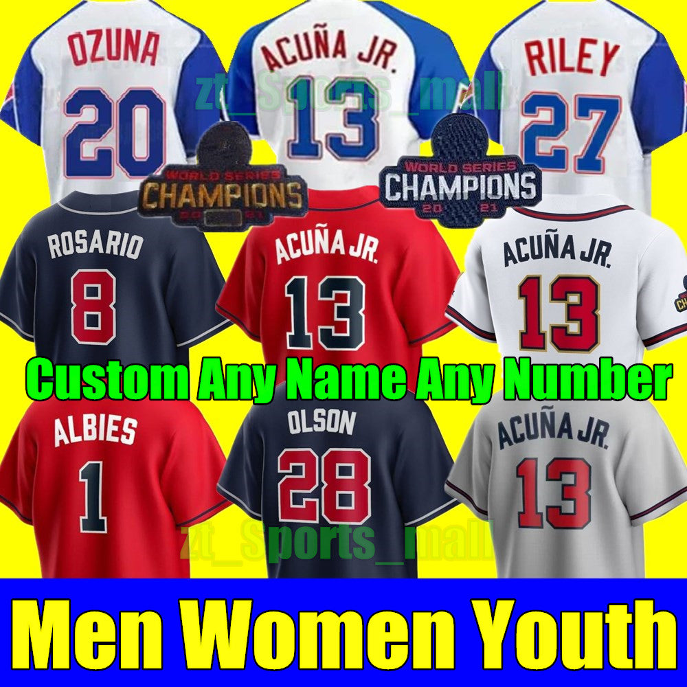 S-4XL 2023 City Connect Jersey Ronald Acuna Jr. MATT OlSON JORGE SOlER DEiON SANDERS AUSTIN RIlEY OZZIE BRAVES ALBIES JONES Men Women Youth Baseball