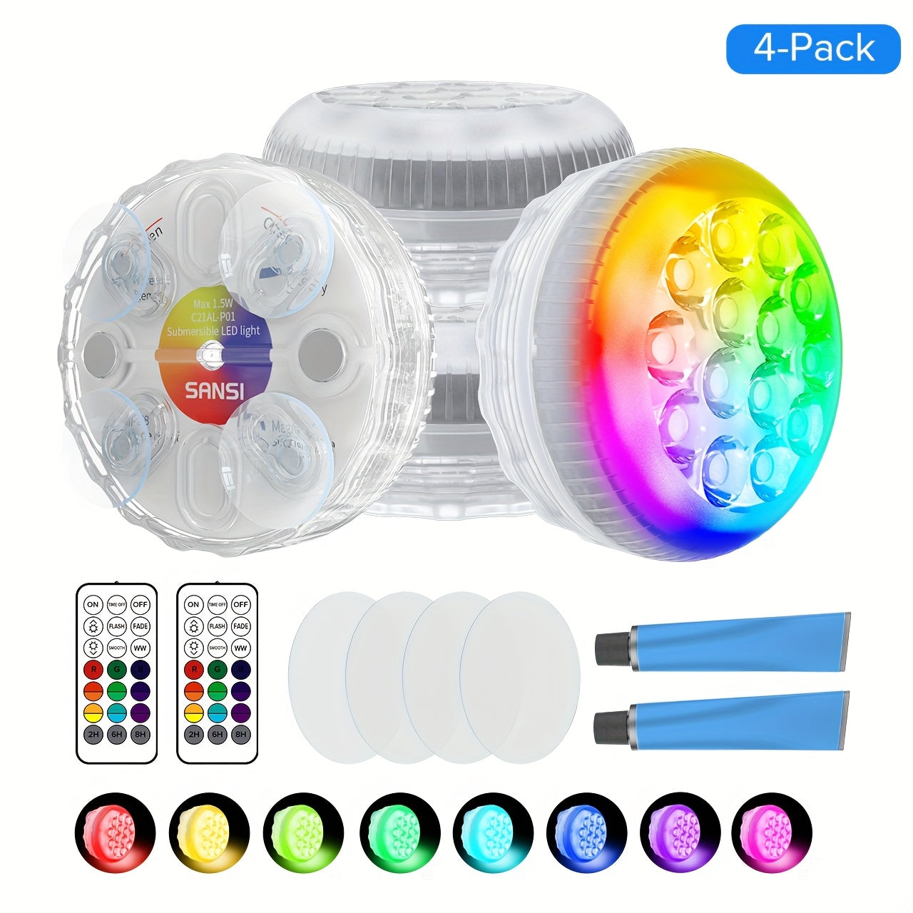 TEMU Sansi 2-4pcs Led Pool Lights - Vibrant Underwater Lighting For , Aquariums, Bathtubs, Fountains, Battery Powered (batteries Not Included)