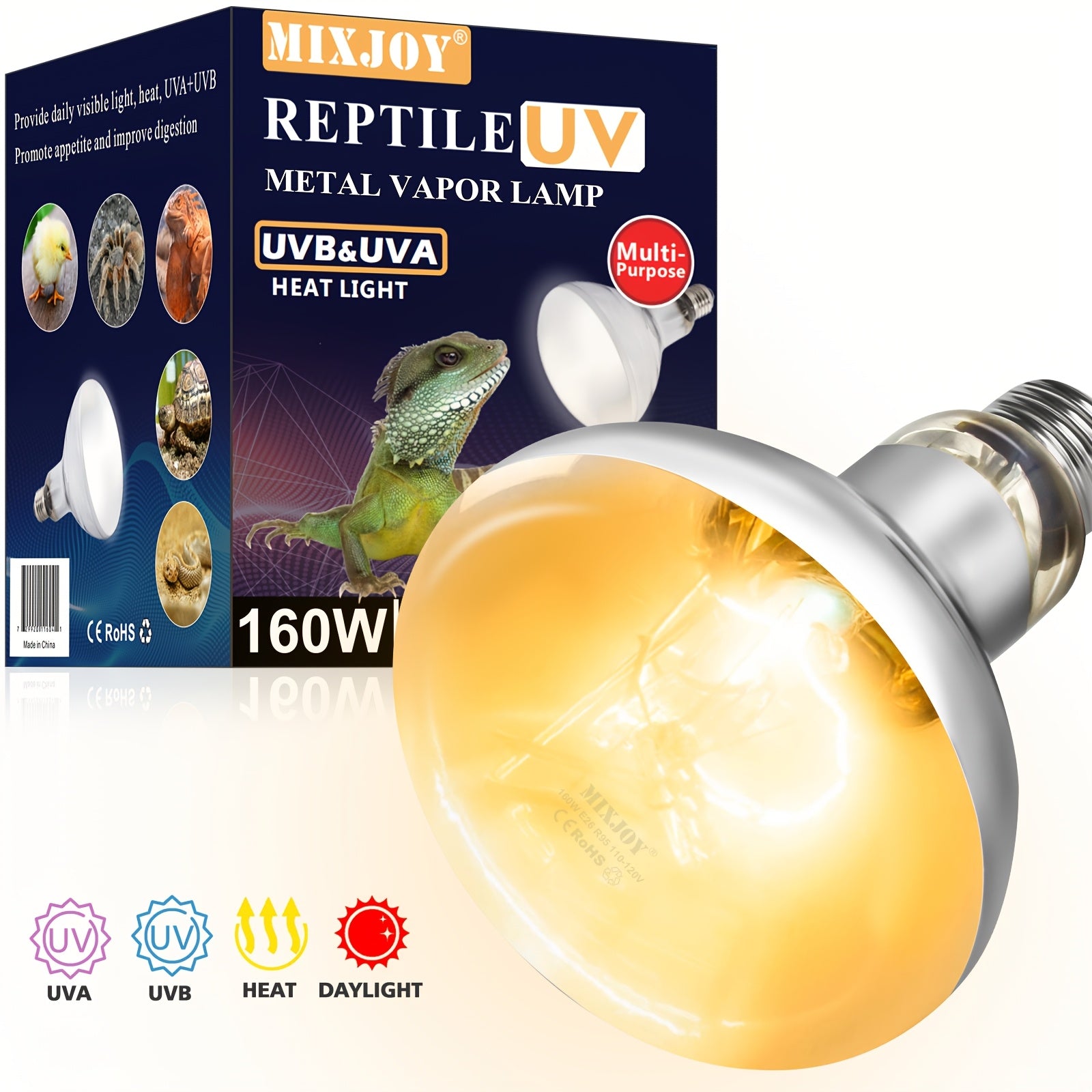 TEMU 160w Reptile Heat Lamp Bulb, Uva Uvb Reptile Lighting Kit For & 160w Reptile Heat Lamp Bulb, Uva Uvb Reptile Lighting Kit For & Geckos