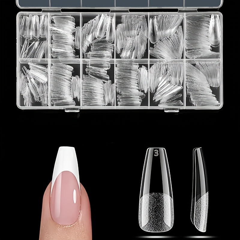 TEMU 600pcs Coffin Press-on Nails - Long Transparent Glossy Fake Nails With Full Cover Artificial Nails For Diy Nail Art, 12 Sizes For Extensions &