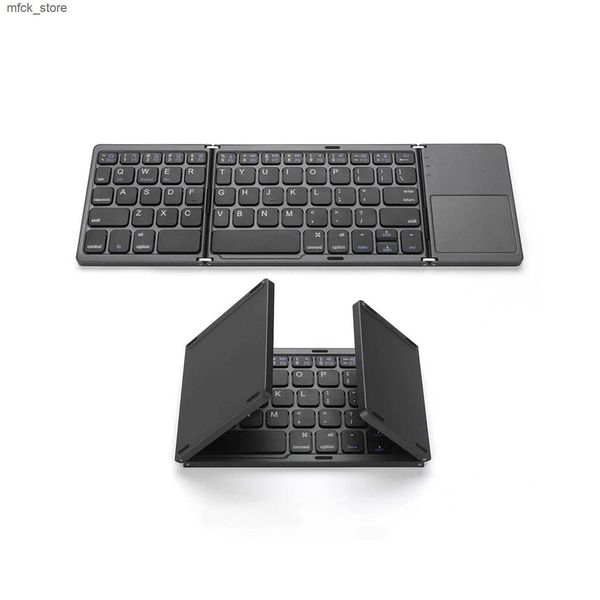 Keyboards 64-key Wireless BT Keyboard Rechargeable Foldable Keyboard Portable Ultra Slim BT Keyboard with Touchpad for Windows-Android-iOS J