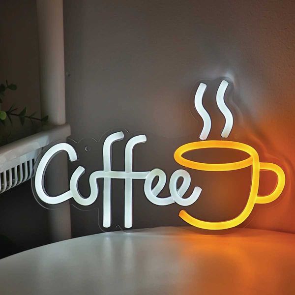 1PC Coffee With Cup LED Neon Art Sign Light For Party Room Pub Club Milk Tea Coffee Shop Wall Decoration Gifts 11.1*6.73 Y240817