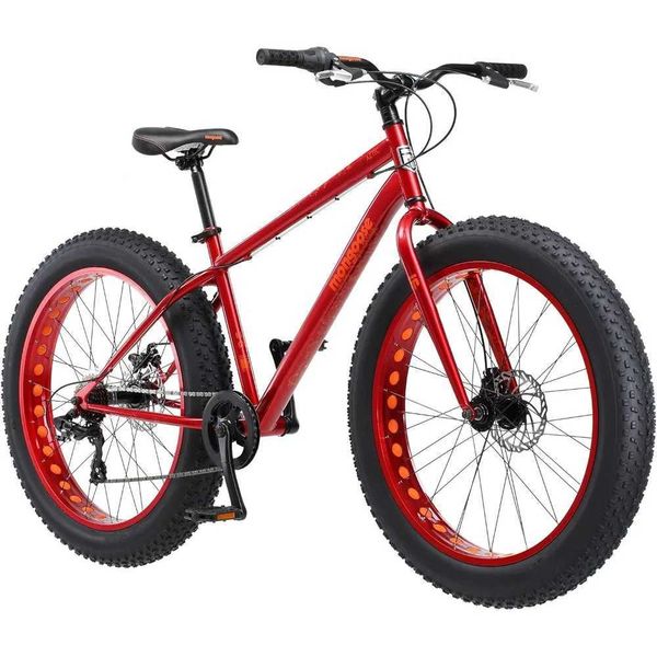 Bikes Aztec mens and womens fat tire bicycles 18 inch steel frame 26 inch wheels 4-inch knob tires red Q241029