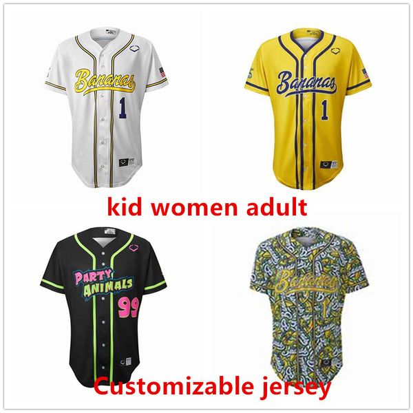 Custom Savannah Bananas baseball jersey Size youth women men Color Yellow White black muti jerseys