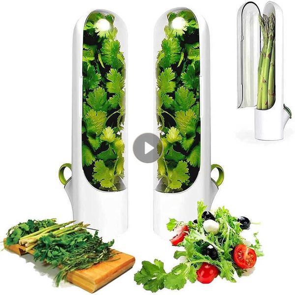 Storage Bottles Jars 12PCS Kitchen Gadgets Fresh Herb Keeper Container Clear Spice Fridge Preserver Storage Container 3 Weeks Vegetables Fre