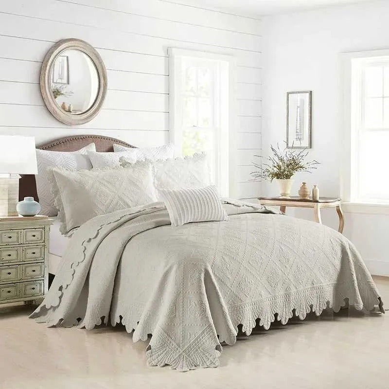 Solid Embroidered Bedspread Quilt Set 3pcs Quilted Bedding Cotton Quilts Bed Covers Pillowcase Blanket King Queen Size Coverlets 252033 CR2