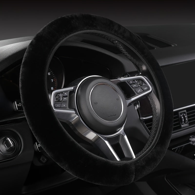 TEMU Luxury Plush Car Steering Wheel Cover, Winter , Universal Fit -15inch, Grip, No , For Vehicle Interior Decor