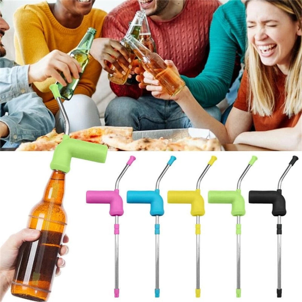 1pc Creative Long Beer Snorkel Dispenser Straw with Brush Stainless Steel Drinking Bong Funnel Slammer Double Snorkel Bar Tool for Games Party
