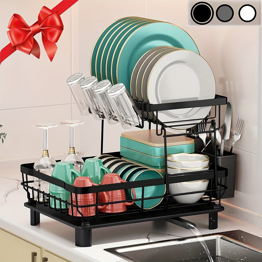 TEMU 2-tier Kitchen Dish Drying Rack With Removable Utensil Holder, Large Capacity Drying Rack With For Kitchen Sink Counter