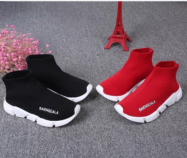 Hot Fashion Boots For Kids Speed Trainer Sock Shoes Toddler Boys Girls Youth Socks Sneakers Black Red Children Designer Shoes