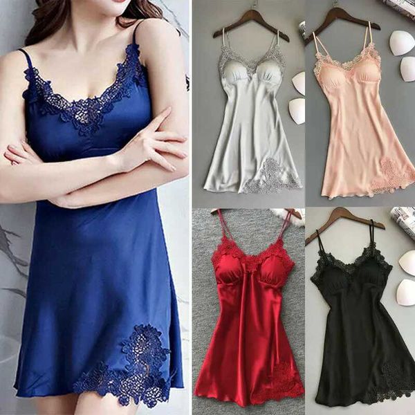 2019 Newest Hot Women Satin Silk Lace Lingerie Night Dress Ladies Nightgown Sleepwear Z241209