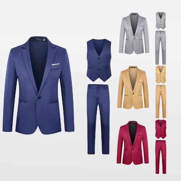 Mens suit pants vest three piece set Casual Western-style Men Suit Three-piece Set Business Attire For Men Elegant Fashionable 240723