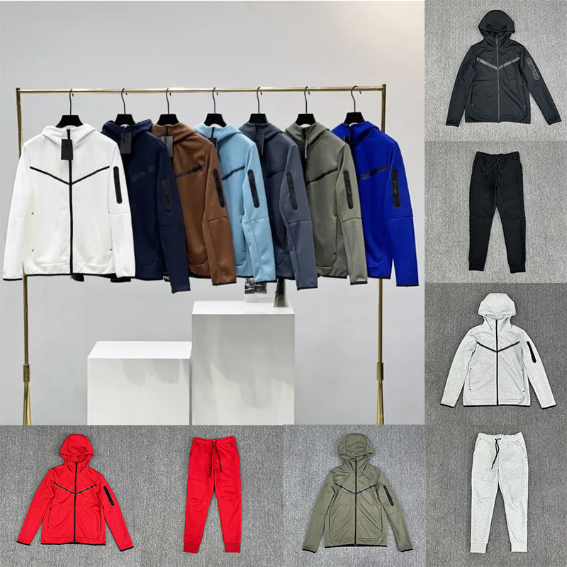 tech fleece designer hoodie pants tracksuit men full-zip hoodie sweatpants sportswear jacket reflective waist cord pocket taping hooded Jackets set