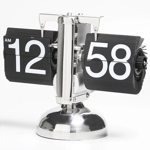 European Creative Flip Down Page Desk Clocks Retro Table Clock Stainless Steel Mechanical Automatic Home Decor 240603