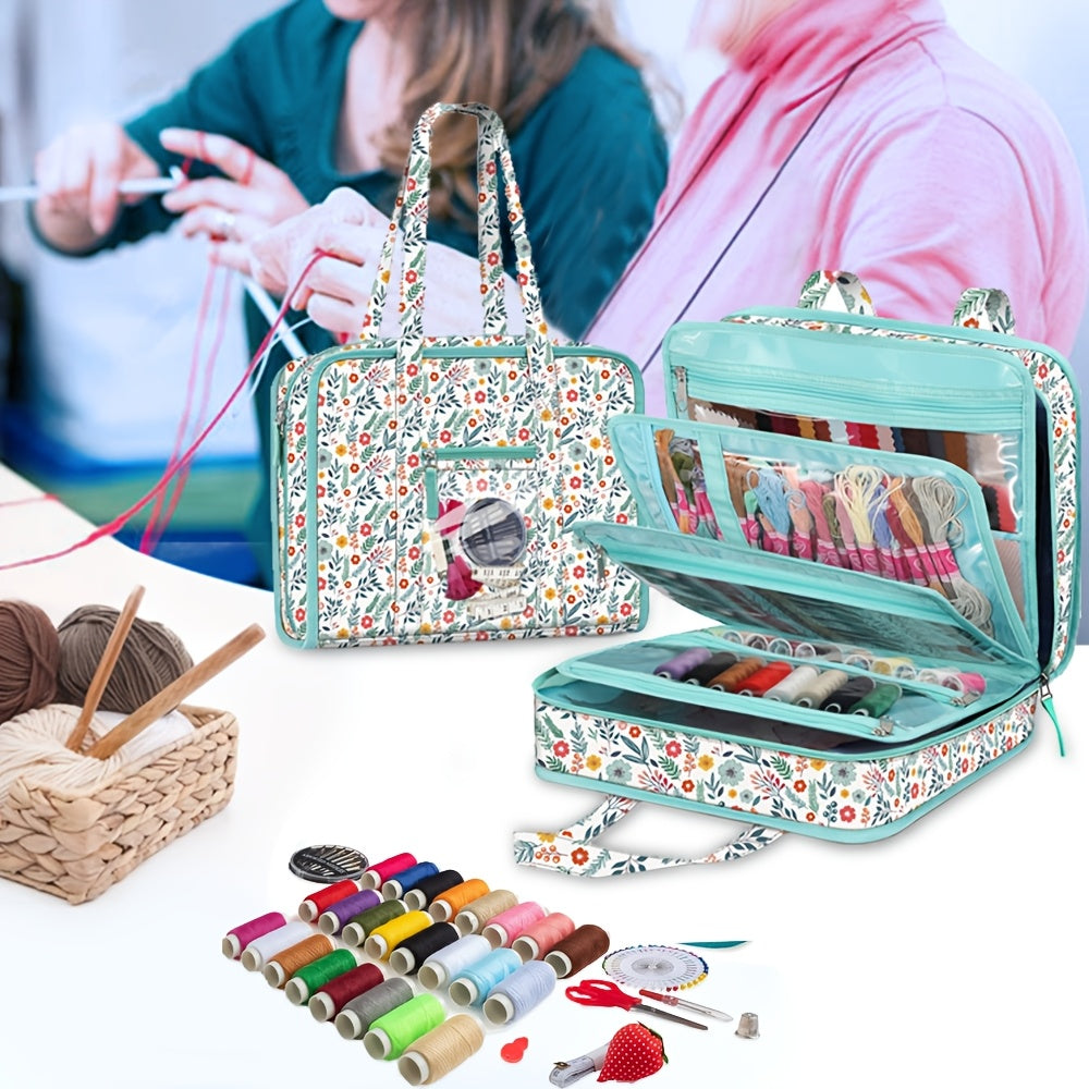 TEMU Sewing And Craft Supplies Storage Tote, Large Capacity Travel Packing Organizer Bag With Clear Pockets And Handle For Knitting, Crochet, Art,