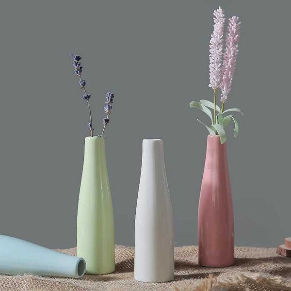 Vases Macaron Ceramic Flower Vase Ins Plant Bottle Porcelain Bottles Bedroom Tabletop Decor Ornament Office Living Room Vase Ornament z24121