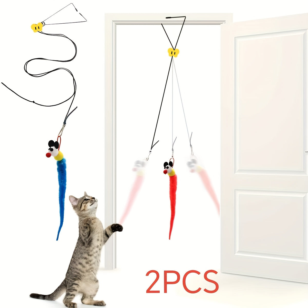 TEMU Buy 1 Get 1 Free, Total 2pcs Cat Toys For All Cats Swing Hanging Door Stick Hanging Adjustable Colorful Bugs Self- Cat Toys, Adjustable Length,
