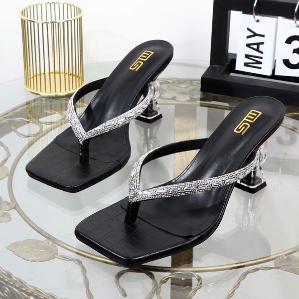 Female Slippers Wholesale Manufacturer Summer High-Heeled Rhie Toe-Clip Women&#039;s Shoes Wear Stiletto High Heels
