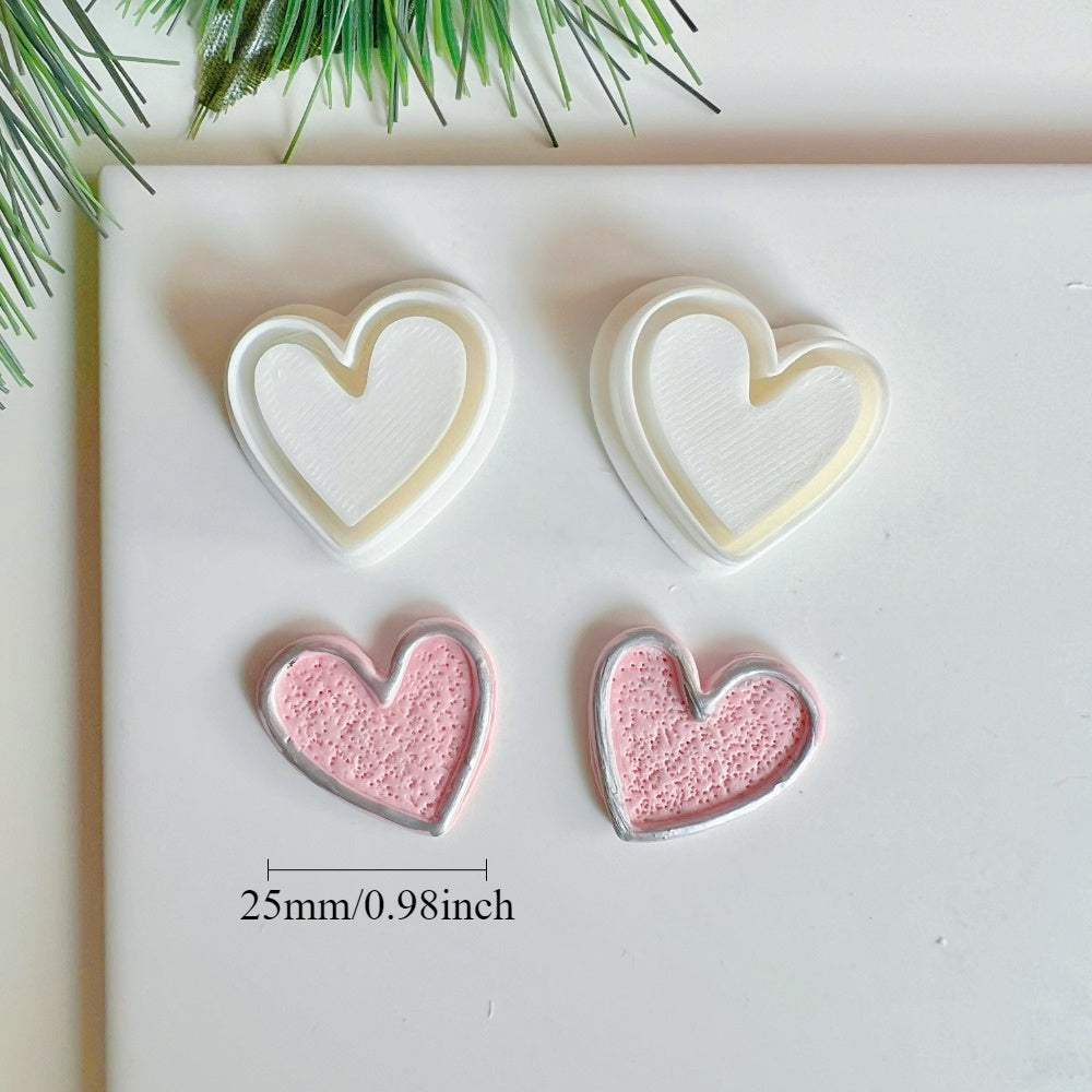 TEMU 2pcs Mirrored Heart-shaped Polymer Clay Cutters Set - Valentine's Day Themed & Pendant Crafting Tools, With Flower-shaped Display Tray, Jewelry