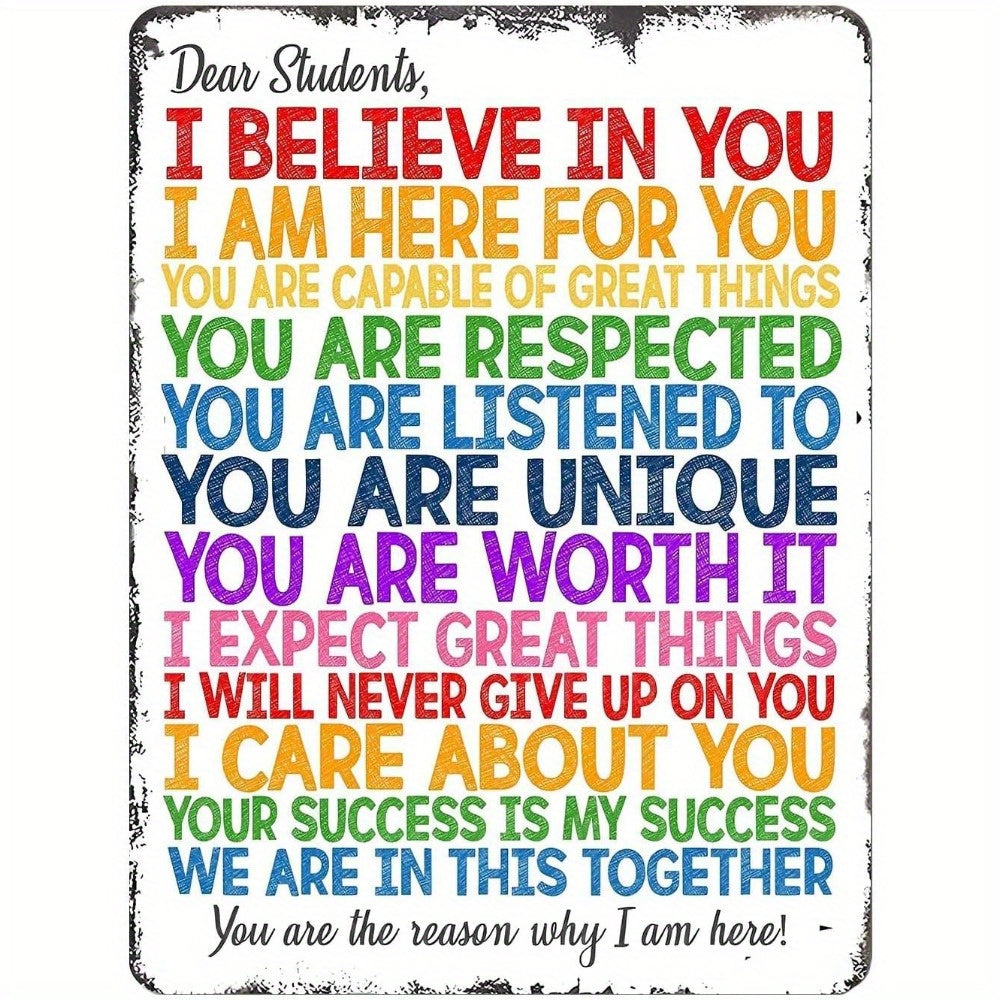 TEMU 8x12 Inch Inspirational Metal Sign - Retro Classroom Wall Decor With Multicolor Motivational Quotes, Durable Metal Art For Teachers, Students,