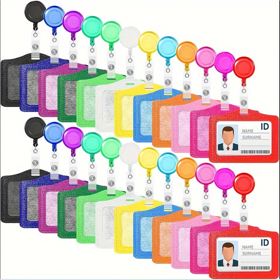 TEMU 24 Sets Card Badge Holder Retractable Id Holder Badge With Lanyards Name Badge Holder Leather Business Id Card Holder With Clip For Students