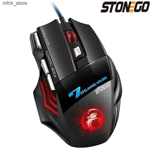 STONEGO Computer Gamer Ergonomic Gaming USB Wired Game Mouse 5500 DPI Mice with LED Backlight 7 Button for PC Laptop J241220