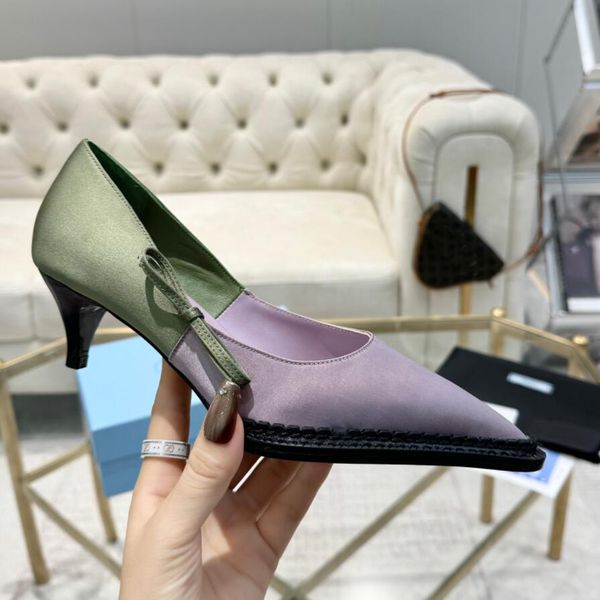 Lady&#039;s Pumps dress sandal high heel bicolor satin bow pump raf simons silk with side bow low heeld slip on pointed toe platform rubber
