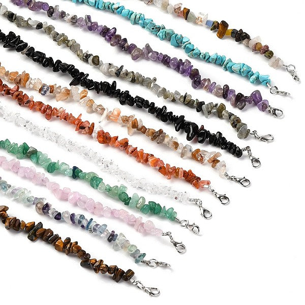 12Pcs 12 Styles Mixed Gemstone Chip Beaded Necklaces for Women