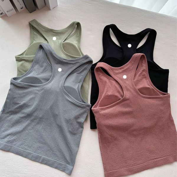 Racerback Yoga Tank Tops Women Fiess Sleeveless Summer Breathable Cami Sports Shirts Slim Ribbed Running Gym Crop Vest Built in Bra Top