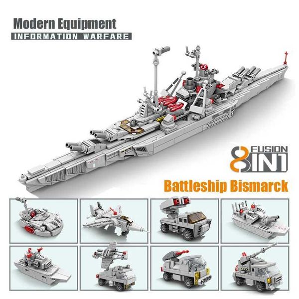 Blocks KAZI 757pcs 8in1 Battleship Bismarck MOC Building Blocks Warship Model Building Kit Puzzle Assembly Bricks Toys For Kid Boy GiftL475