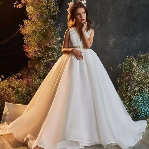 Cute Wer Girl For Weddings A-E V-Neck Tulle Pearls Long First Communion Dresses Little Baby Kids Customized