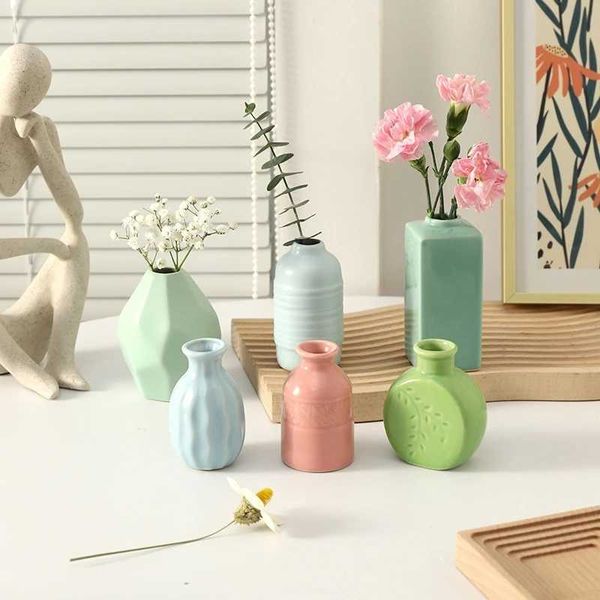 Vases Ins Colorful Mini Vase Ceramic Flower Vases Nordic Hydroponic Flower Pot Home Office Desktop Decoration vaso decorativo H250116