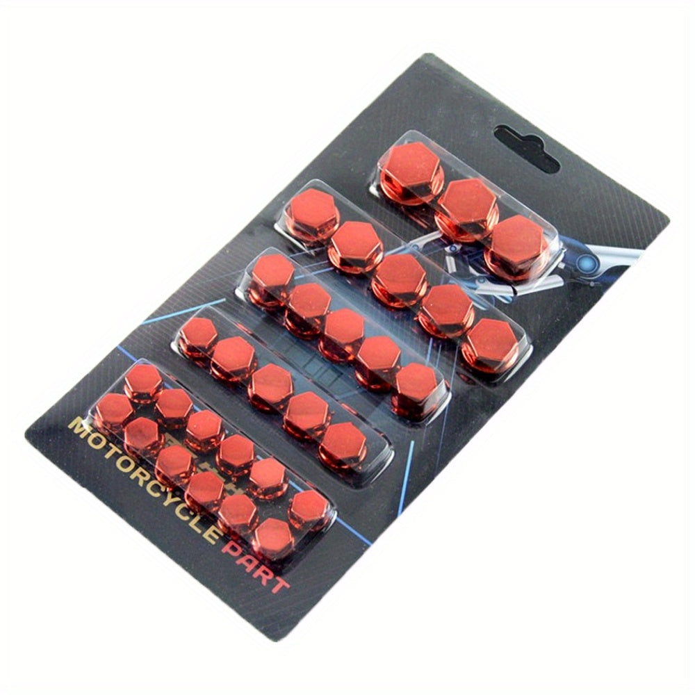 TEMU 30pcs Motorcycle Modification Screw Caps - 1.4-1.2-1-0.8cm Hexagonal Abs Plastic Nut Covers In 8 Vibrant Colors For Motor Scooters & Electric