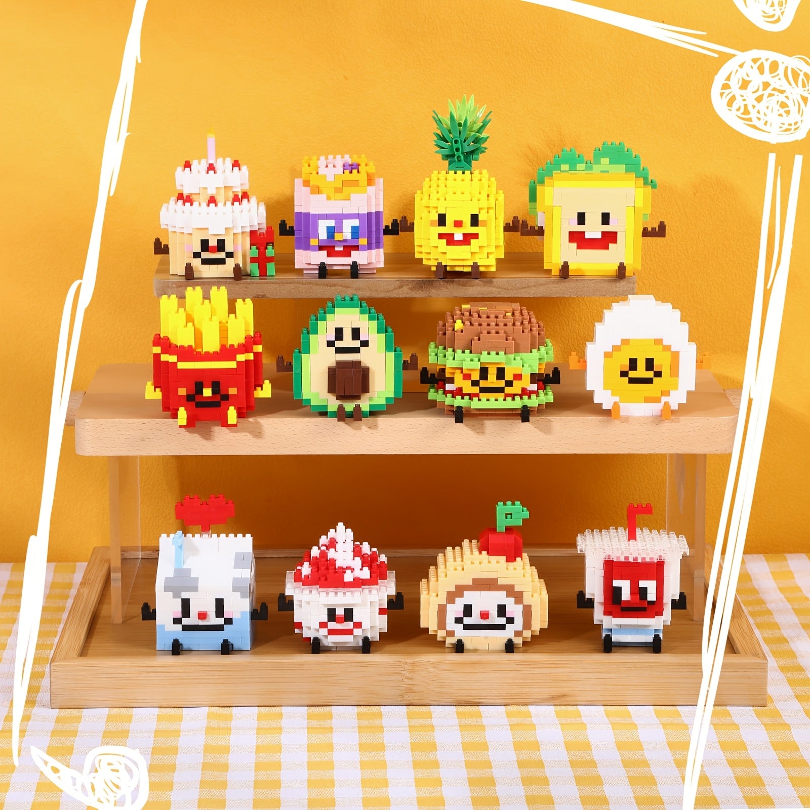 TEMU 12 Sets Diy Cartoon Food Building Block Puzzle, Cute Decorations Collection, Ideal Gift Box Set For Christmas And New Year