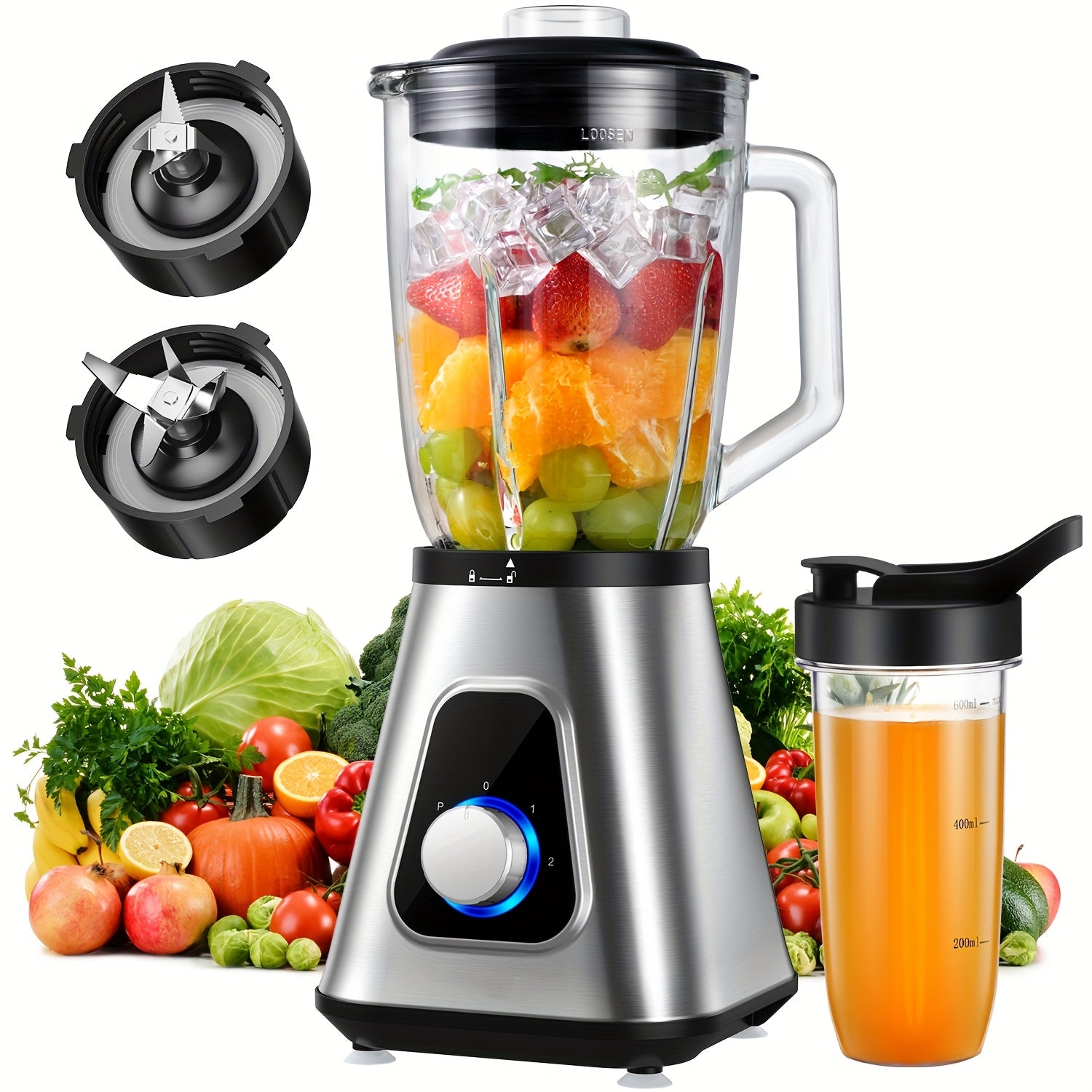 TEMU Countertop Blender, 52-ounce Glass Jar, 22-ounce Portable Cup, 3-speed Adjustable Speed Control, Smoothie Juicer For Kitchen, Suitable For Fruit