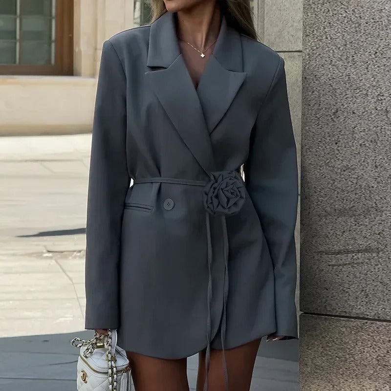 Talenza Womens Fashion Belt Long Sleeve Blazer Womens Autumn and Winter Notch Collar Blazer Womens Retro Pocket Blazer 240918