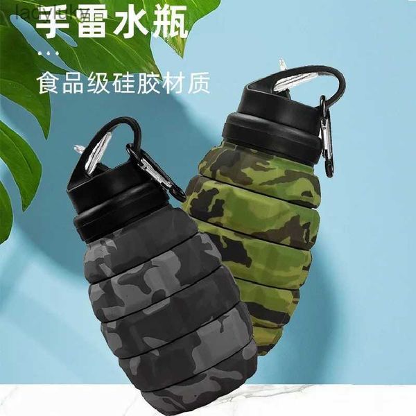 Water Bottles Cages Plastic Grenade Water Bottle Retractable Folding High Temperature Resistant Food-Grade Silicone Cycling Sports KettleL24