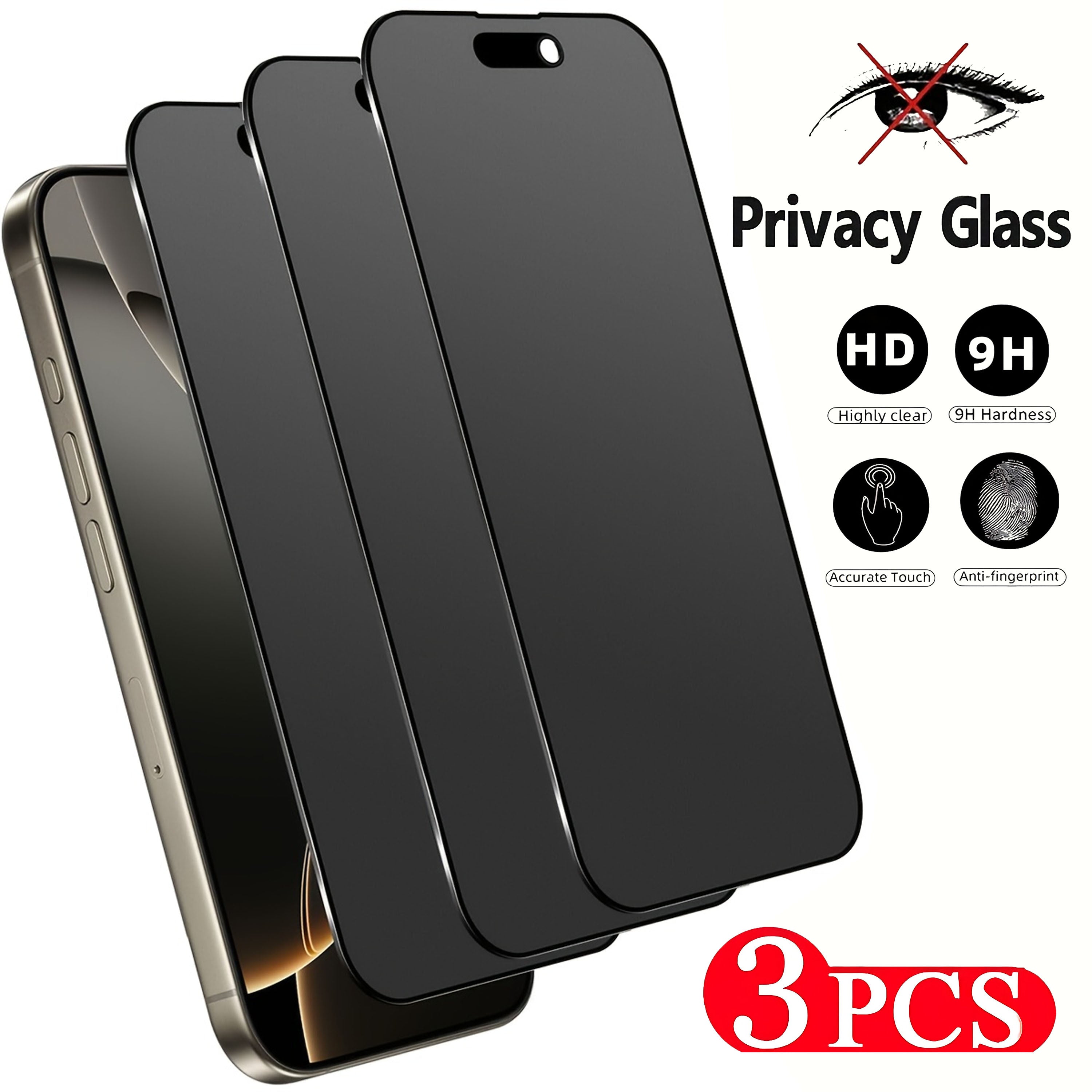 TEMU 3pcs Of Full Coverage Frosted Privacy Screen Protector Anti-spy Tempered Glass Film, 9h Hardness Upgrade, Anti-drop And Scratch, Suitable For