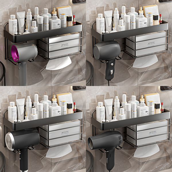 Hair Dryer Cradle Wall Mounted Cosmetic Storage Holder Straightener Stand Storage Box Tissue Organizer Shelf Bathroom Accessorie