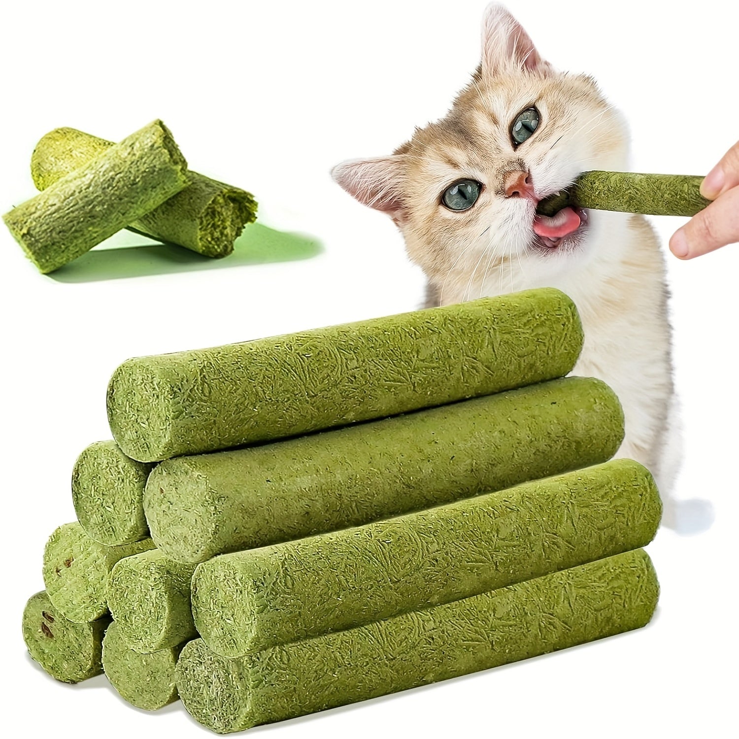 TEMU 100g Natural Dried Cat Grass Teething Sticks & Snacks - Consumable Dental Treats For Teeth Cleaning, Hairball Care, - Chicken-infused, No