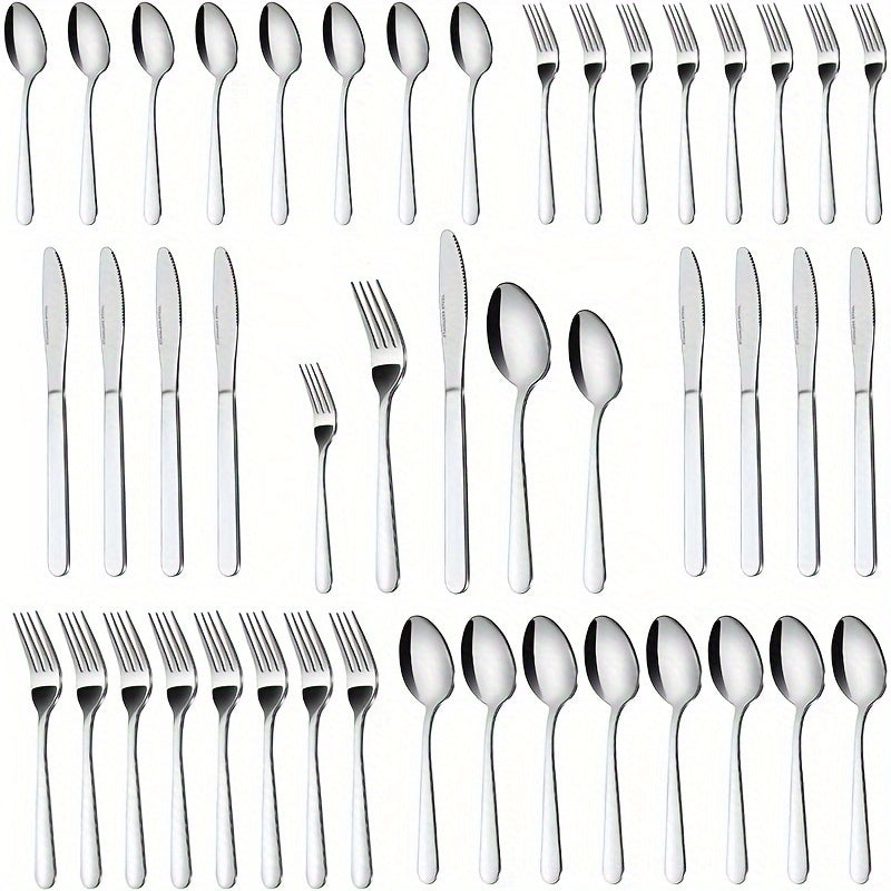 TEMU 40-60pcs Stainless Steel Silverware Set, Western Food Utensils, Dinner, Supplies Including Knives, Forks, Spoons, Restaurants, Hotels, Family