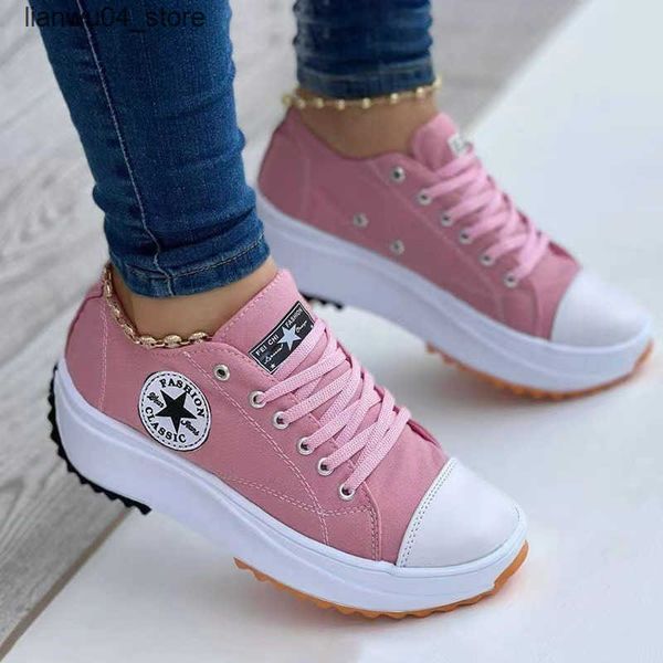 Casual Shoes Breathable Lace-up Canvas Sneakers for Women Stylish Comfy Platform Shoes for Outdoor Sports (Size 35-43) H250110