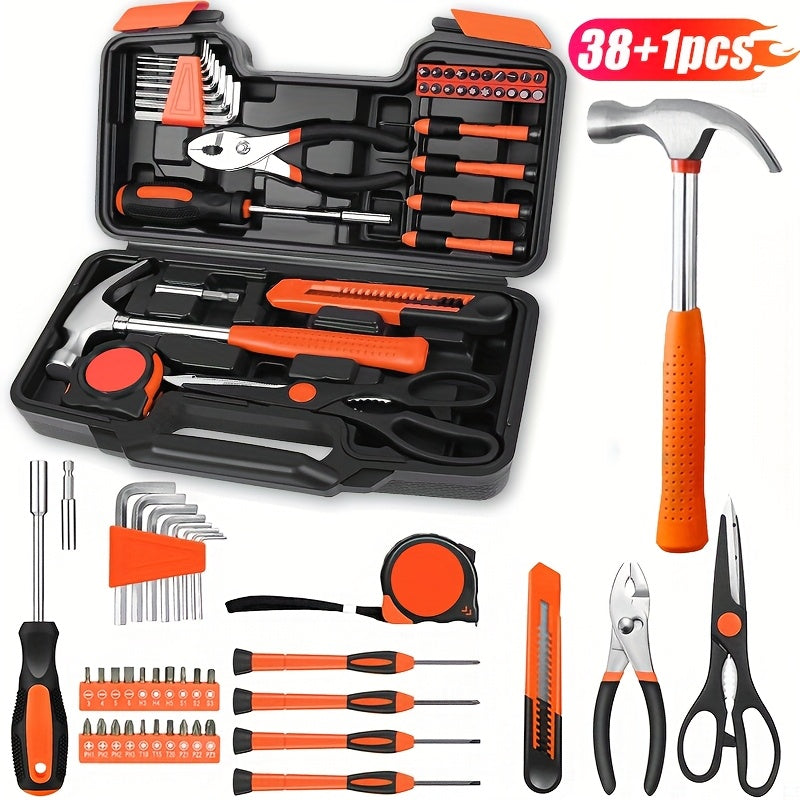 TEMU 37pcs Blue-38+1pc Orange-38+1pc Pink Basic Household Tools Set Household Tools Set Maintenance Small Hand Tools Set In A Toolbox Storage Box For