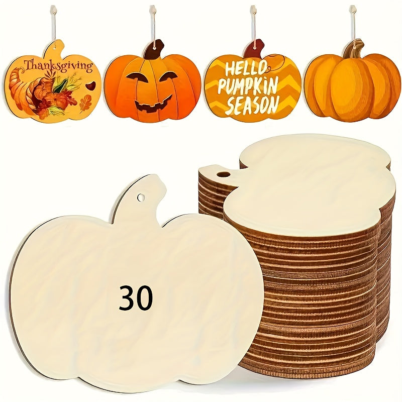 TEMU 30pcs Natural Wooden Pumpkin Shapes - Blank Wooden Chips For Painting, Diy Crafts, Thanksgiving, Halloween, Fall Decorations - Unfinished Wooden